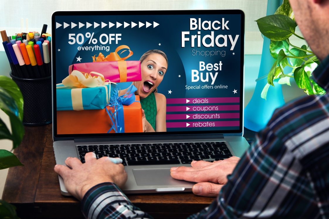 computer screen showing 50-percent off deals for the holiday
