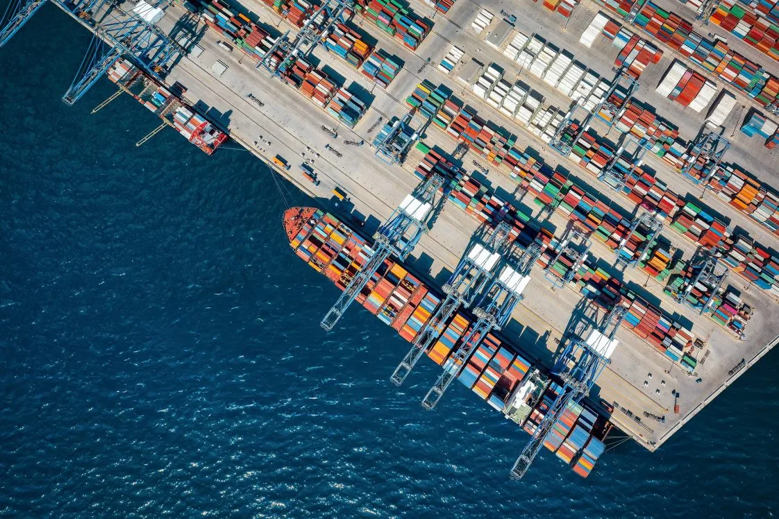 Aerial view of a port terminal.